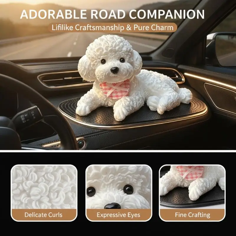 Realistic Lying Puppy Statue Cute Car Dashboard Ornament Eco-friendly Resin Auto Interior Decor for Car Enthusiasts Gift