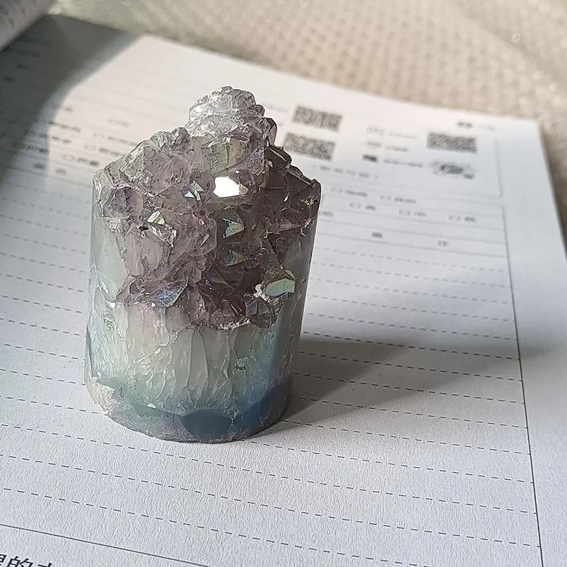 Natural Rainbow Electroplated Crystal Cluster Rough Stone Geode Specimen Home Office Desktop Decoration Handicraft Gift