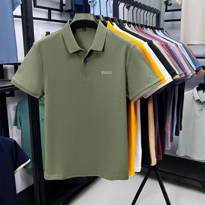 100% Baumwolle Hochwertige Herren Kurzarm-Poloshirts mit Kragen und Knöpfen Buchstabendruck Mehrere Farboptionen Meistverkaufte Herrenbekleidung – Detail 31