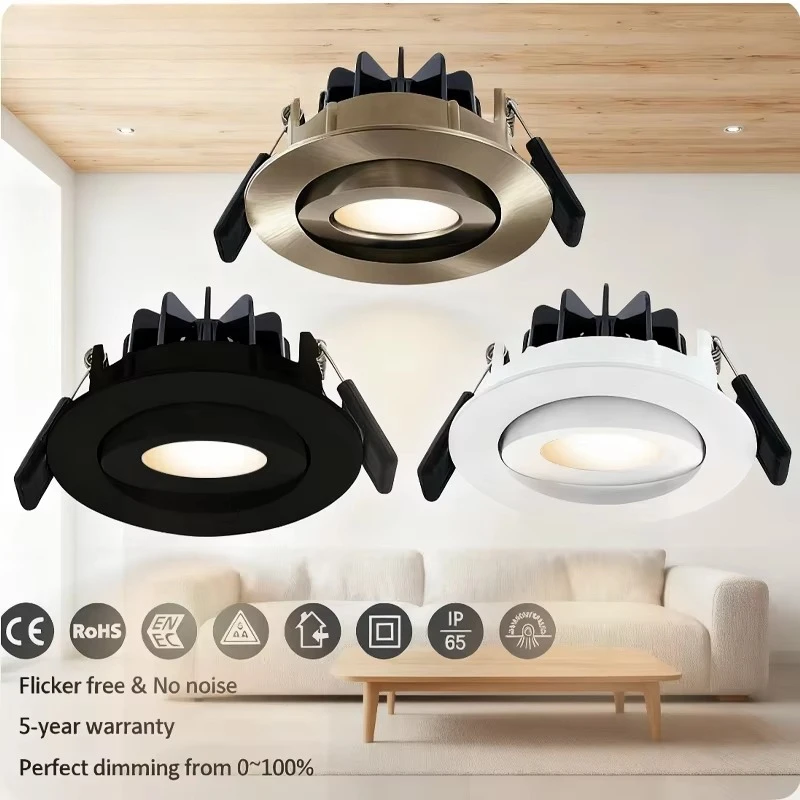 Adjustable Tilt Angle COB LED Downlight 8W IP44 Waterproof Dimmable Recessed Downlight, Anti-Glare LED Downlight (for Europe)