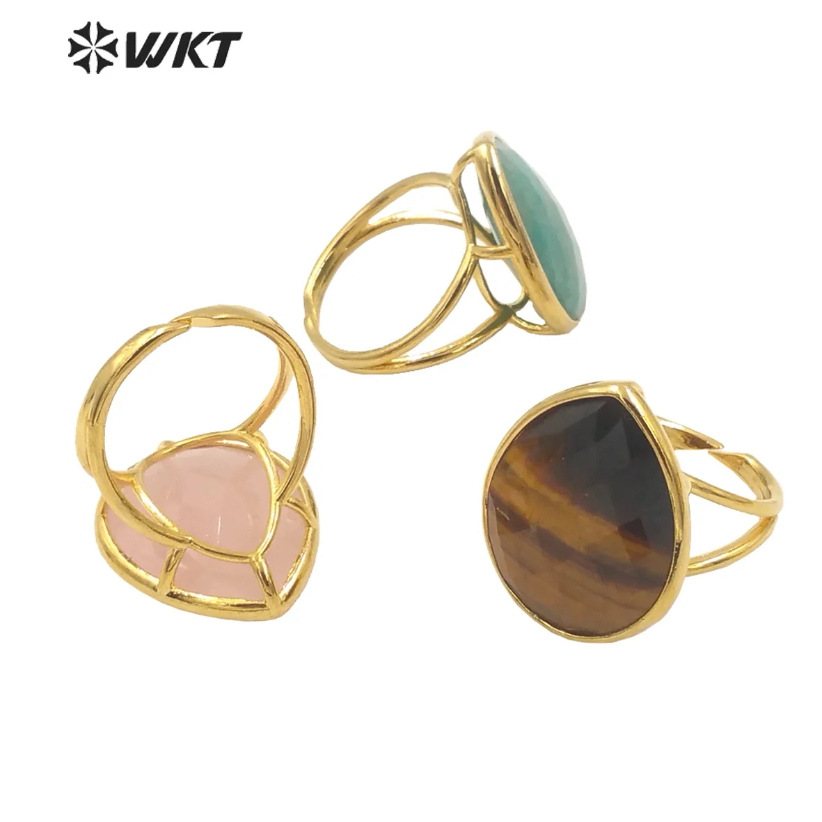 WT-R505 Retro Big Hot Selling Drop Shape Tiger Eye Labradorite Colored Gemstone 18k Special Rings For Women Party Decoration