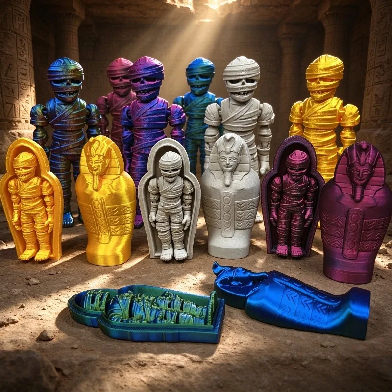3D Printed Egyptian Pharaoh Creative Toy Model Mummy Decorative Gifts Ornament Realistic Movable Mummy + Sphinx Set