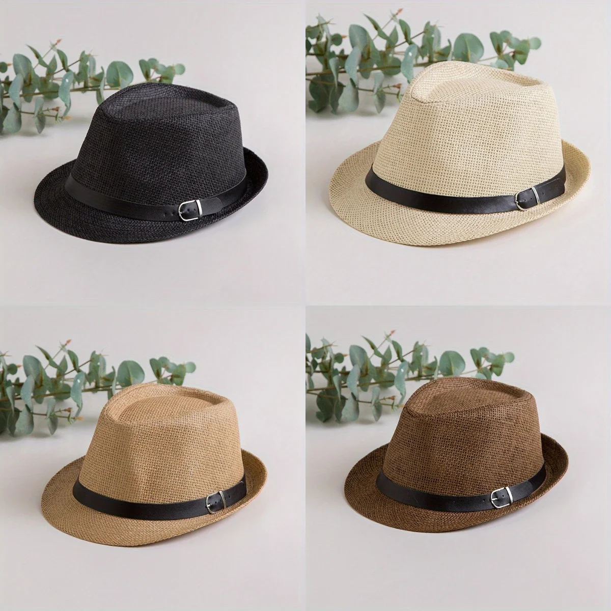 

Straw Belt Hollow Hat Solid Colour Breathable Bowler Hat Fashion Jazz Cap Outdoor Riding Hiking Travel Beach Fisherman Sunshade
