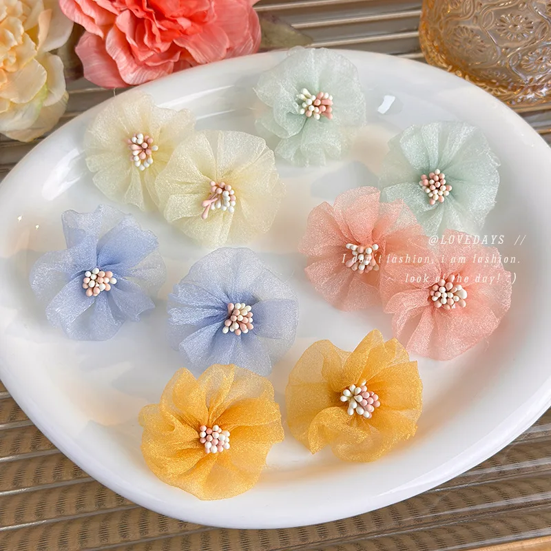 Colorful Organza Flower Earrings for Spring Summer Beach Vacation Photo Prop Flattering for Square Round Face Women