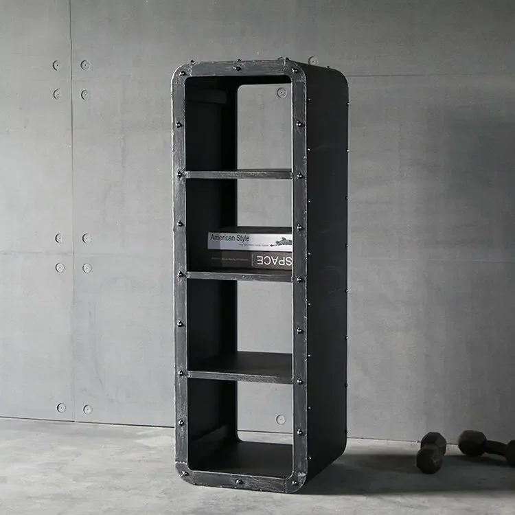 Matt Brushed Black Iron Industrial Open Design Storage and Display Bookshelf