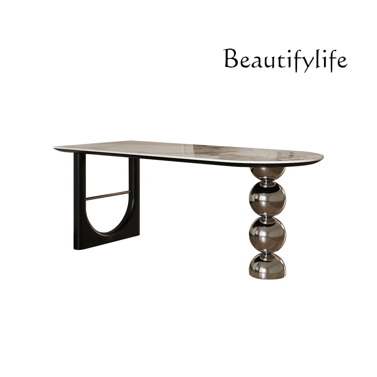 X36 French Travertine Rock Slab Dining Table, Ancient Style Against The Wall Integrated Peninsula Table Bauhaus Home Solid Wood