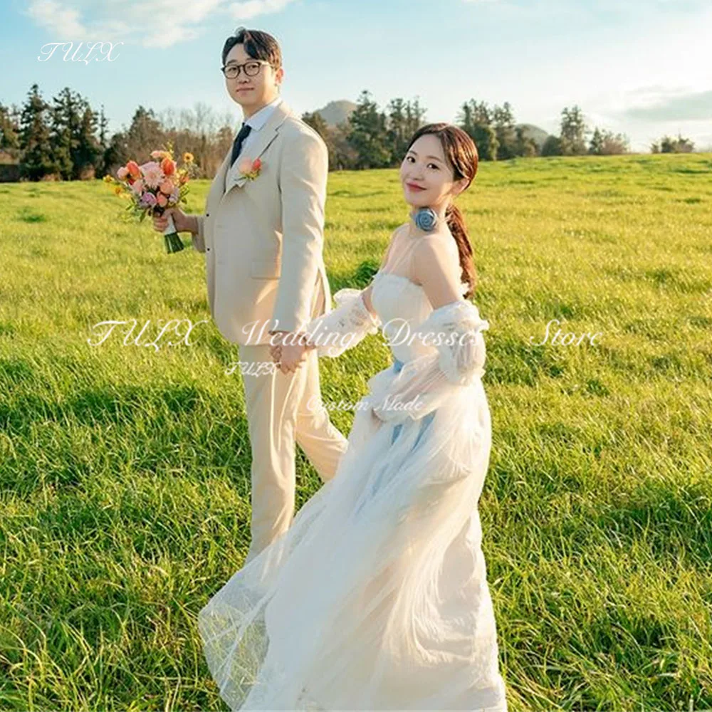 TULX Princes Tulle Korea Wedding Dresses A-Line Long 웨딩드레스 Detachable Sleeves Sweetheart Bride Gowns Corset Custom Made 2025