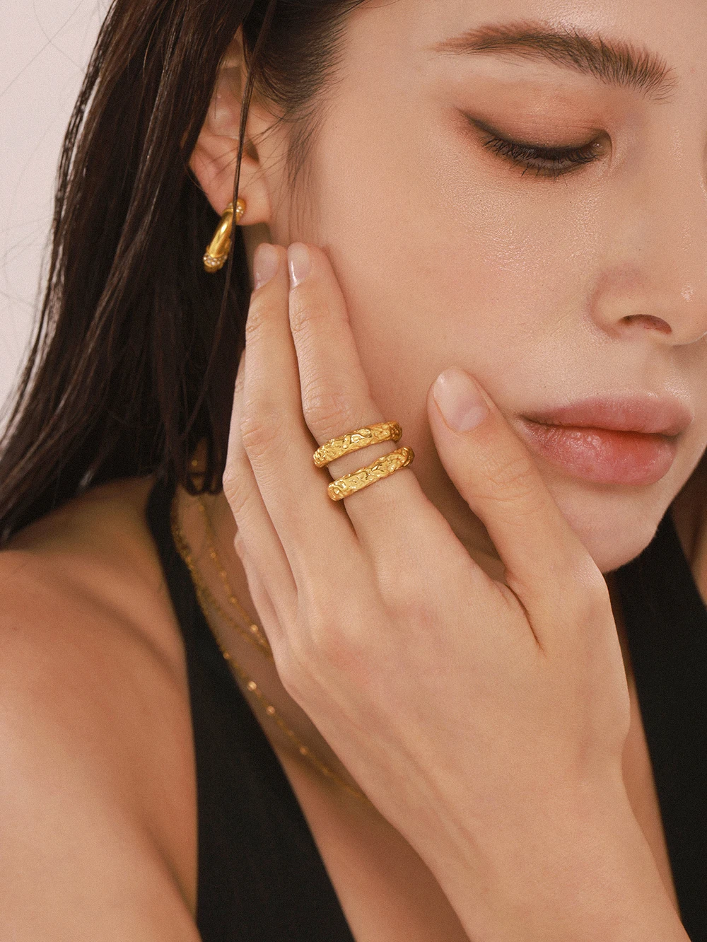 Trendy Stainless Steel Texture Rings For Women 18K Gold Plated Waterproof Unique Finger Ring Charm Luxury Jewelry