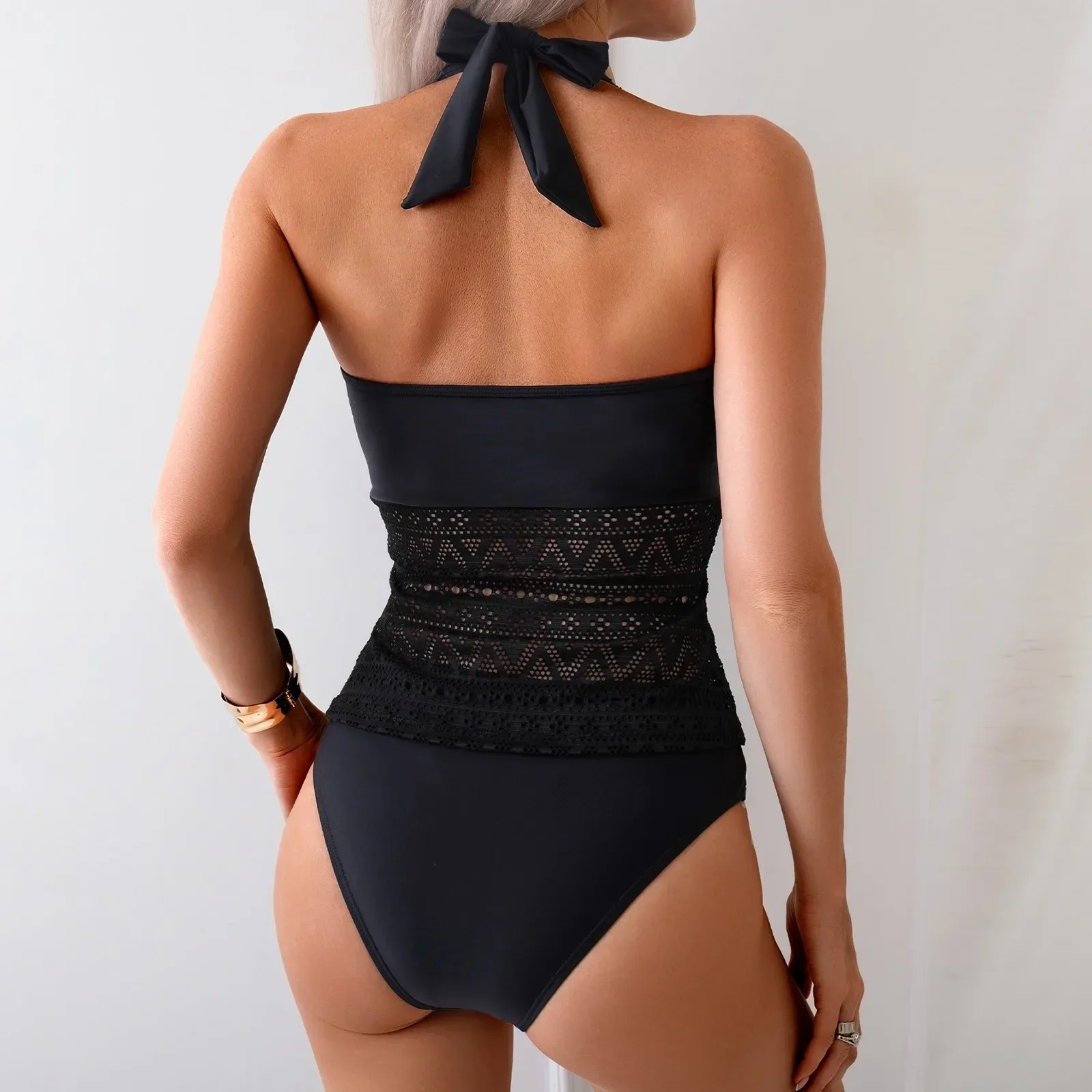 Vrouwen Mode Jacquard Splicing Badpak Dames Holle Sexy Effen Kleur Tankini Split Afslanken Badpak trajes de baño mujer