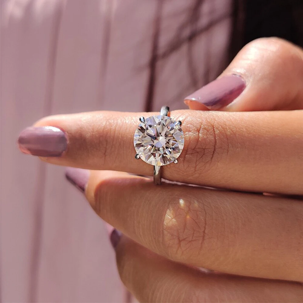 0.5‑4CT Optional Round‑Cut Classic 4‑Prong Solitaire Moissanite Engagement Ring for Women,925 Sterling Silver Lab‑Created Diamond Wedding Finger Band,Fine Jewelry for Proposal Anniversary Birthday Holiday Gift Accessories