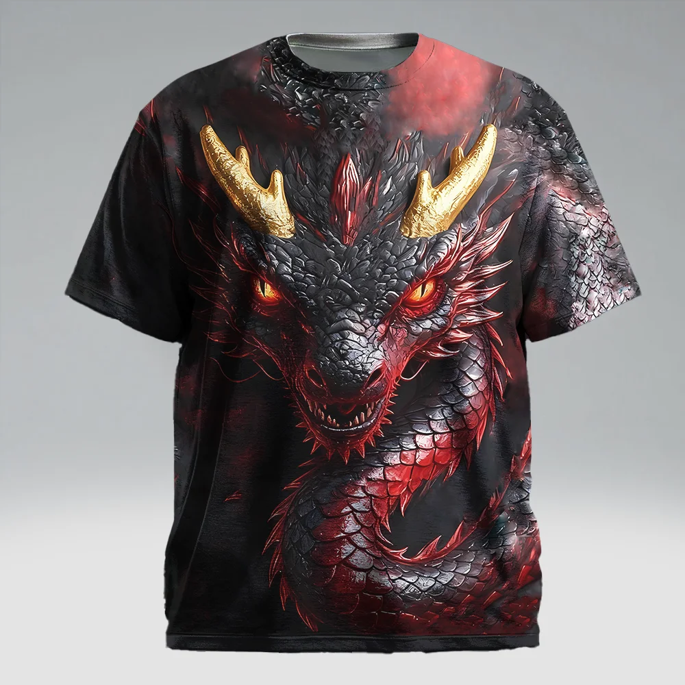 

Мужская футболка с коротким рукавом больших размеров S-9xl: Dragon-Edge Vibe, Sleek Line-Art Dragons, устойчивая к морщинам, идеально подходит для повседневного использования