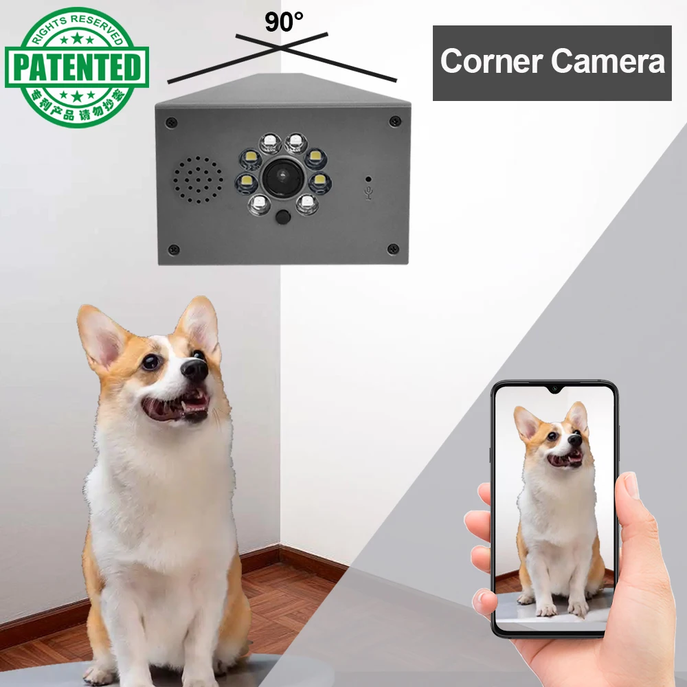 

Pet WIFI Camera Dog Cat Monitor 24 Hours HD Recorder Two Way Talk Corner Mount Easy Install Tuya APP Remote View Business Travel