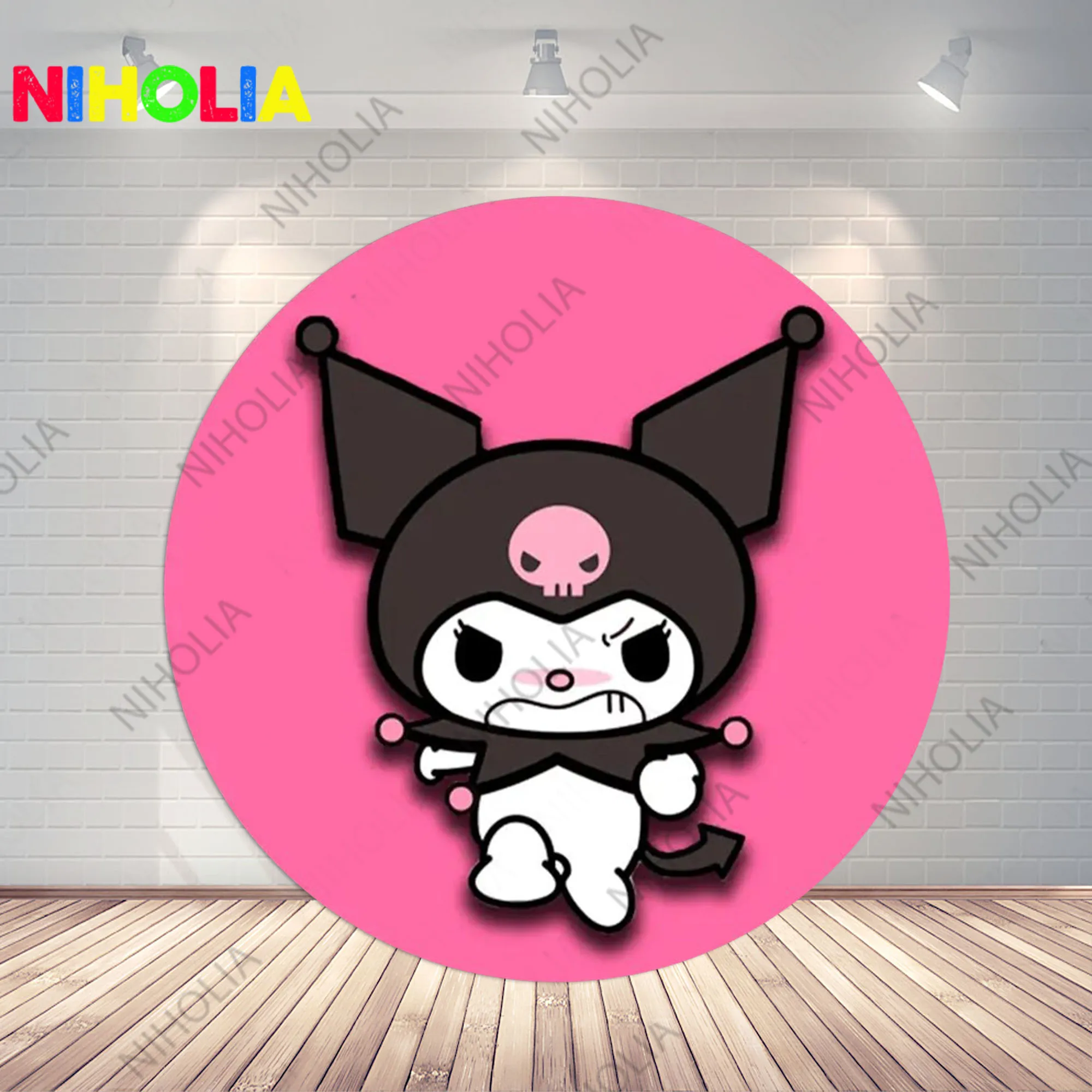 Kuromi Round Photo Background Kids Birthday Party Circle Cover Cartoon Photography Background Round Photo Booth Prop