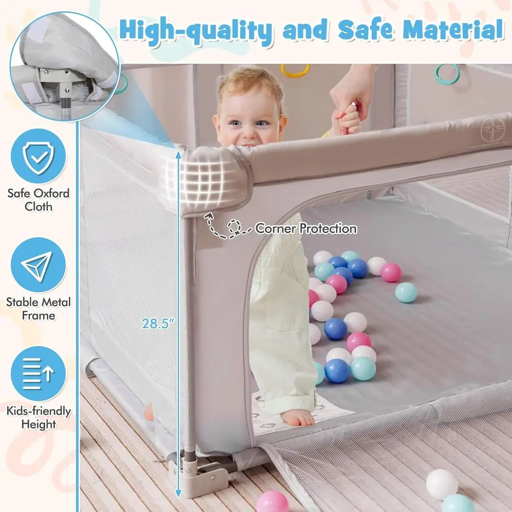 روضة أطفال محمولة مع 50 كرة أوشن، 4 مقابض، حقيبة حمل، شبكية، للاستخدام الداخلي/الخارجي #6