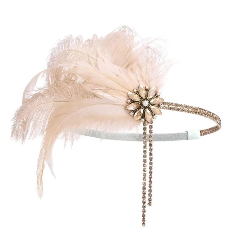 1920s Gatsby Party Feather Headband Yellow Fringe Retro Hair Accessory view 4