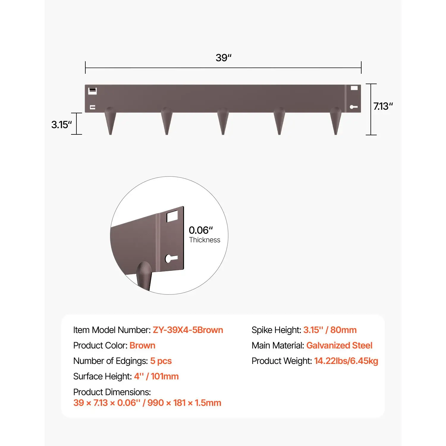 Steel Landscape Edging, 5 Packs 39 x 4 in Rust-Resistant Metal Landscape Edging, Bendable Garden Edging Border, Heavy Duty Lawn Edging, Easy-to-Install, Flower Bed Yard Pathway Divider Brown