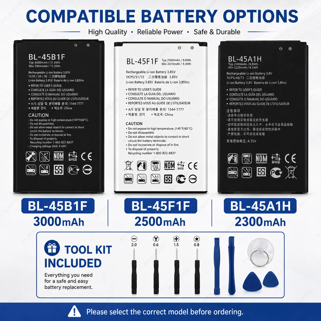 BL-44E1F BL-45A1H BL-45B1F BL-47TH BL-48TH Replacement Battery for LG V10 V20 G4 K10 K8 K4 K3
