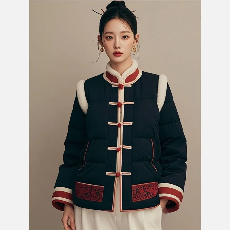 

Coat Spring and Winter New High-end Style New Chinese-style Zen-inspired Black Cotton-padded Jacket Buttons Vogue Women Jacket