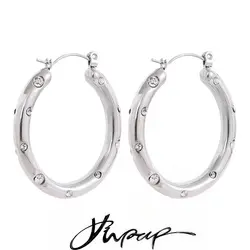Yhpup 32mm Stainless Steel Round Hoop Earrings Colorful Cubic Zirconia Rust Proof High Quality Fashion Daily Jewelry Party Gift