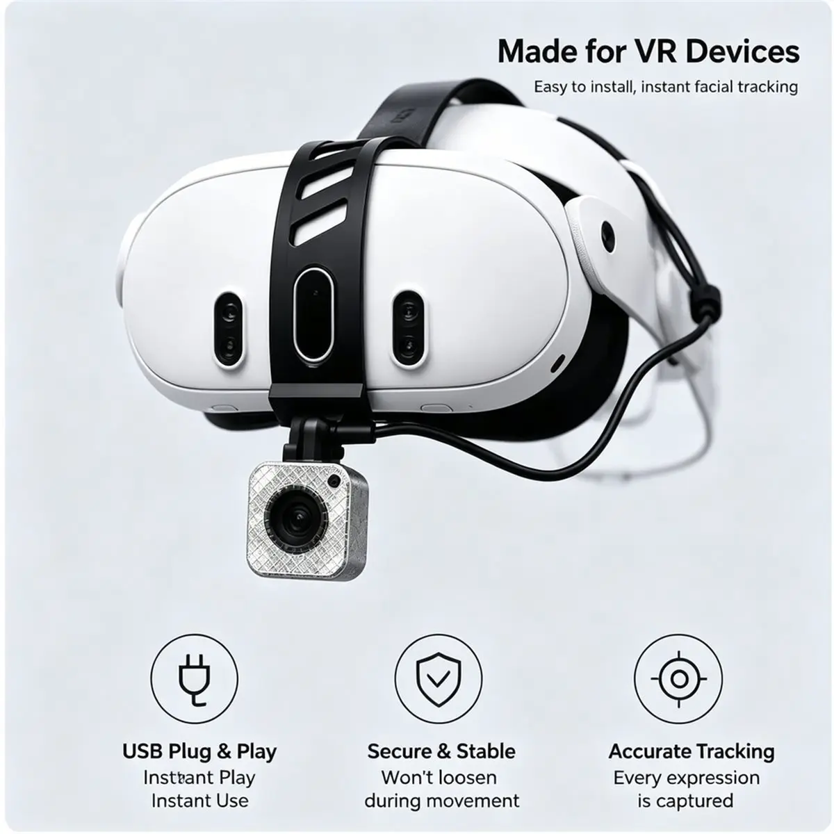 VRChat Wireless/Wired Face Tracker 16g Ultra-Light VRChat IR Camera 3D Printed for VR Motion Capture for Quest2