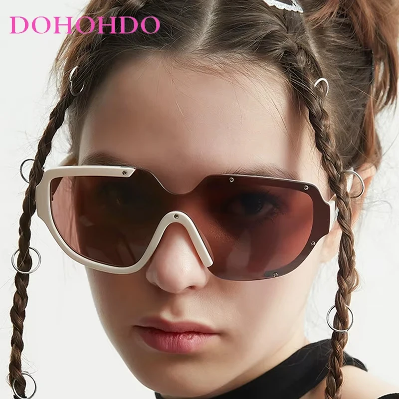 

DOHOHDO Double Color Frame Rimless Sunglasses Women Men Punk Shades Luxury UV400 One Peice Lens Sun Glasses Male Female Gafas