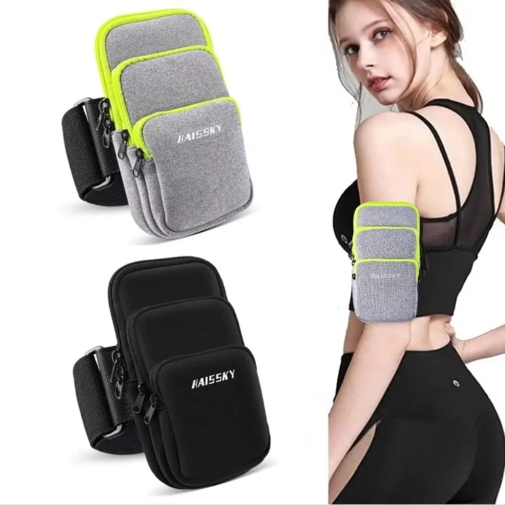 Three Pockets Running Phone Bags Phone Holder Storage Bag Arm Band Pouch Headphone Card Neoprene Mobile Phone Arm Bag