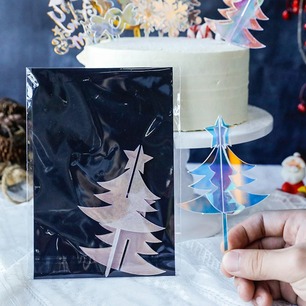 

6Pcs Christmas Tree Shape Toppers Stereo Design Cake Decorations Reusable for Desserts Cake Toppers Xmas Party Supplies