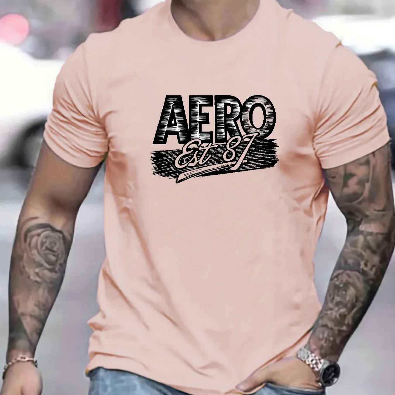 موديل جديد 2025 للرجال 100% من القطن الخالص صيفي فضفاض مناسب مطبوع عليه حروف AERO كاجوال ومريح برقبة دائرية وأكمام قصيرة T-shi