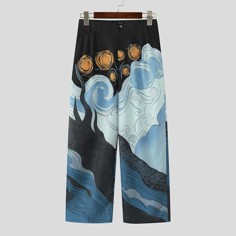 

INCERUN мужские брюки с принтом на пуговицах, свободные джоггеры, повседневные широкие брюки, мужская уличная одежда, модные мужские длинные брюки большого размера, 2025