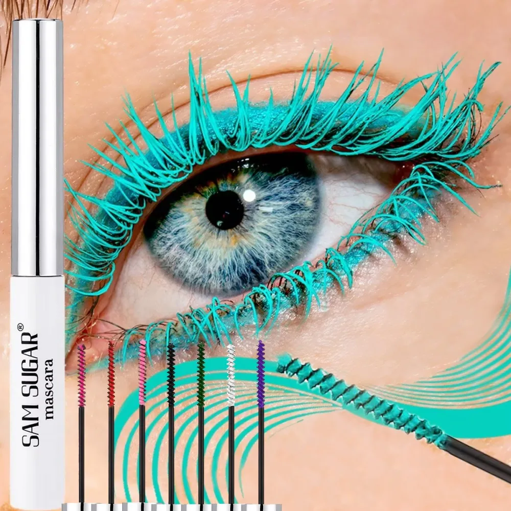 シルク繊維マスカラ カラフルな超微細ブラシ まつげを長くする 防水 持続性 速乾性 グリーン ピンク カーリングマスカラ メイクアップ