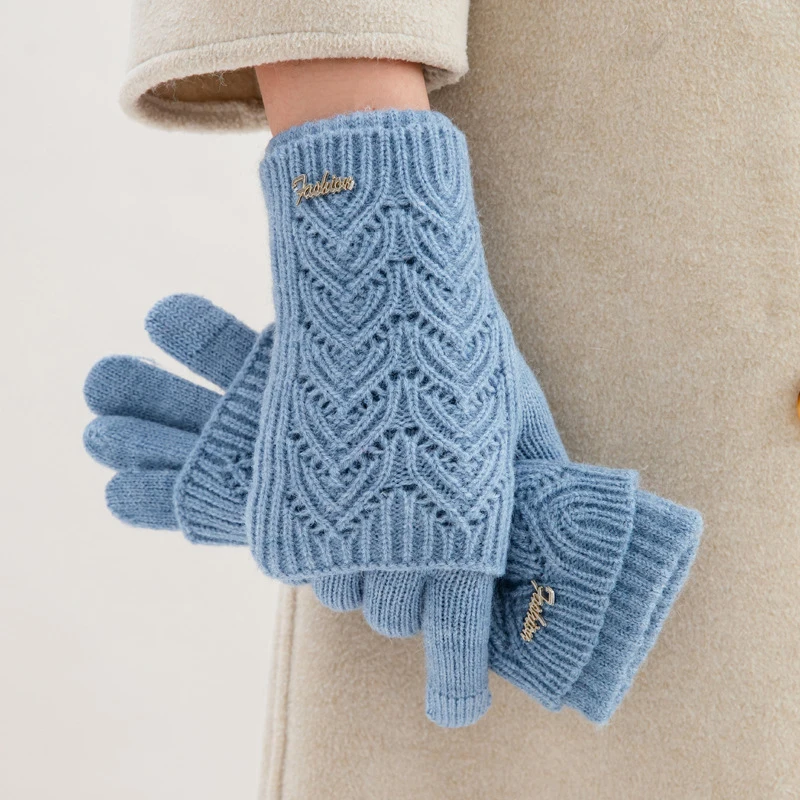 Touchscreen-Winterhandschuhe für Damen, warm, verdickt, gehäkelt, gestrickt, Armhandschuhe, stilvolle Kunstwoll-Fahrradhandschuhe, fingerlose Handwärmer