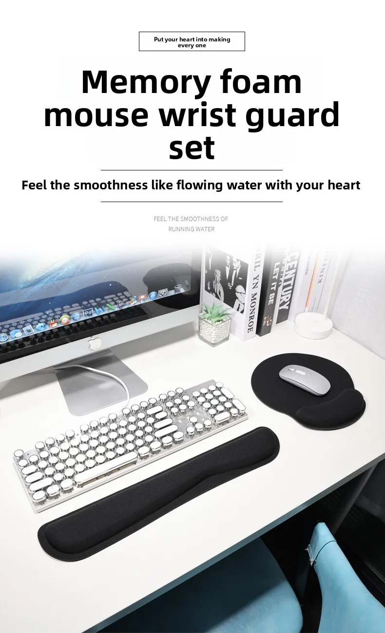 Memory-Schaum Handgelenkauflage-Set Tastatur-Mauspad Ergonomische Gel-Unterstützung für Büro und Gaming Schwarz – Detail 1