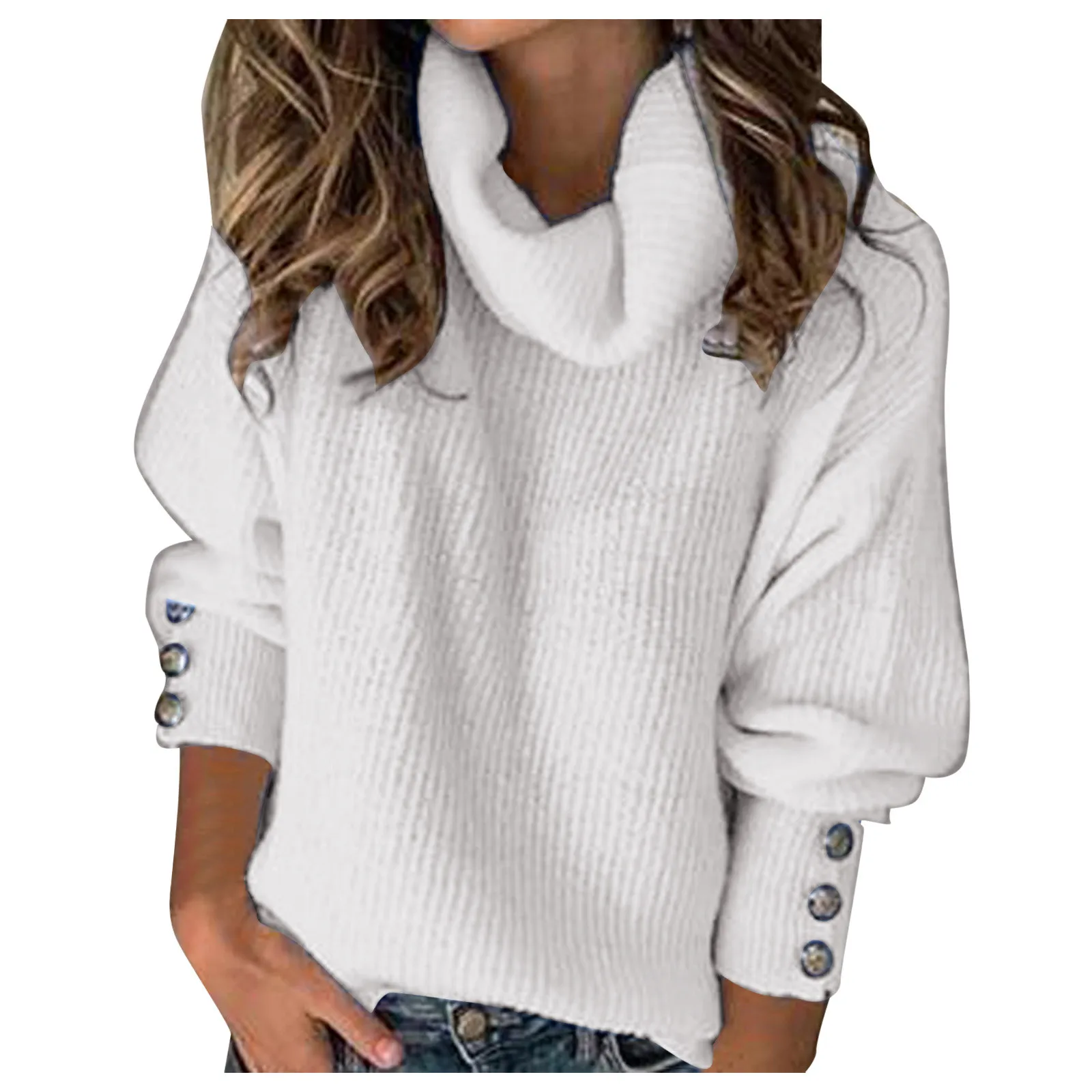 Solid Color Casual Sweater Autumn Women's High Neck Loose Oversize Knitwear Classic Basic Versatile Sweater Elastic Pullovers