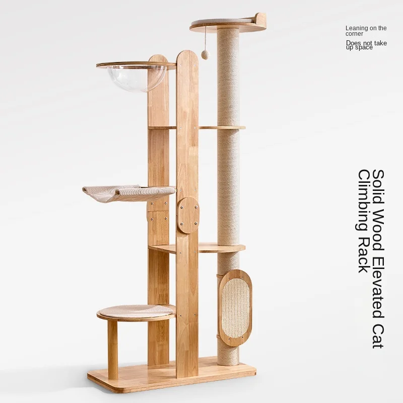 Modern Solid Wood Cat Climbing Frame with Sisal Scratching Board and Integrated Nest