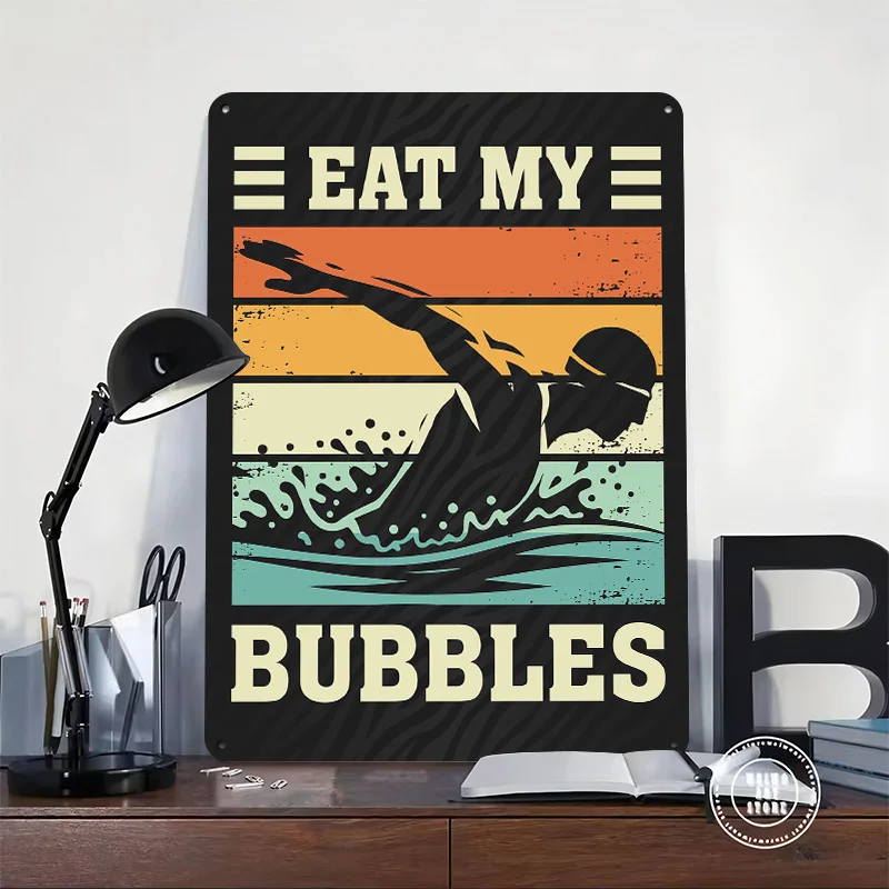 Eat My Bubbles Swimming Retro Design 3D Printed Texture Poster Personalized Wall Art Retro Metal Tin Signs for Custom Plate Home