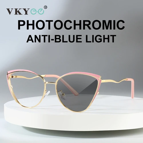 VKYEE, gafas simples de moda con diseño de ojo de gato para mujer, gafas antiluz azul, gafas fotocromáticas graduadas personalizables G9719