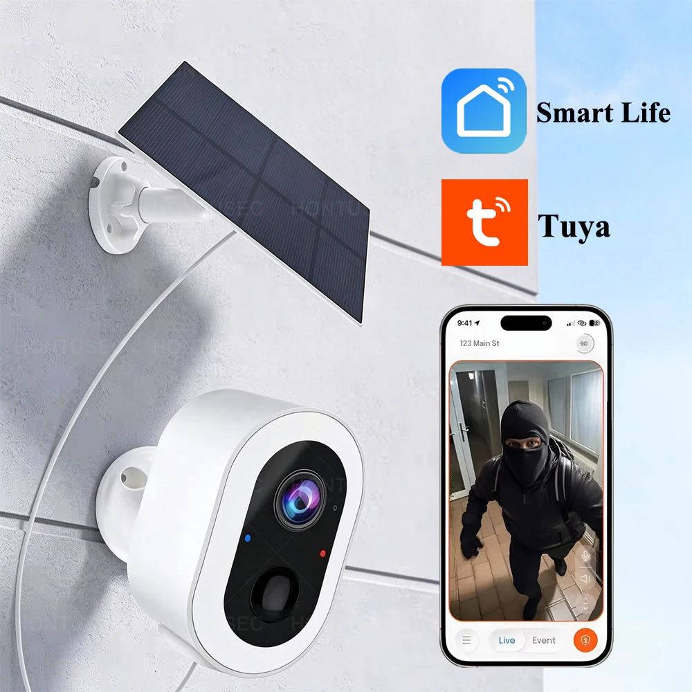 Tuya SmartLife Solar WiFi Camera 3MP CCTV Full Color Night Vision Low Power Battery Indoor Outdoor Security Surveillance Camera