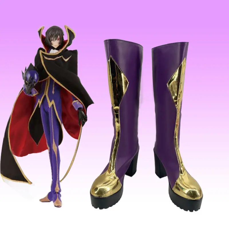 Anime Code Geass Zero Lelouch Boots Shoes Cosplay Halloween Party Costume Accessories Purple Boots