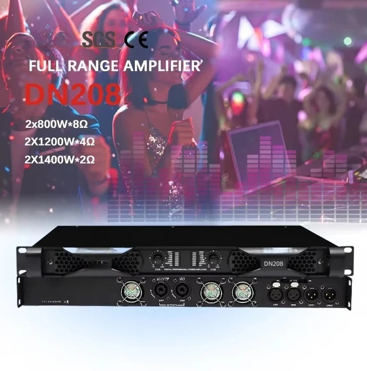 800W 2-Kanal Klasse D Professioneller Pro-Audio-Lautsprecher Digital-Mixer-Verstärker Leistungsverstärker 1U 2-Kanal DN 208 Verstärker