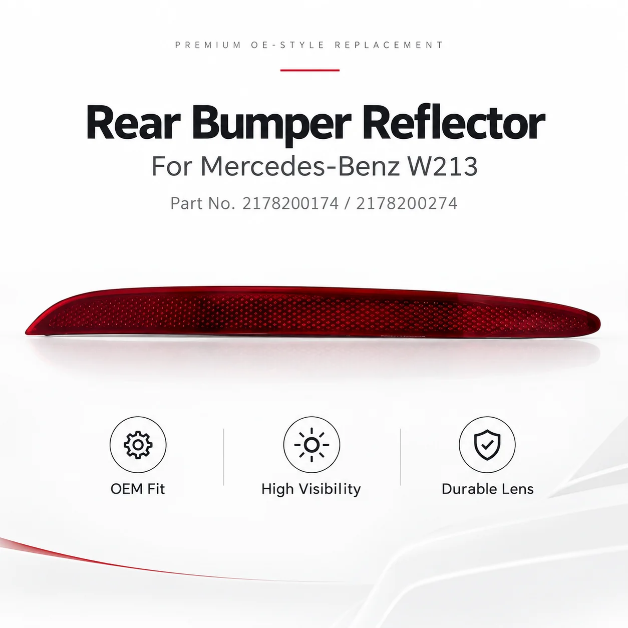 Rear Bumper Reflector Red ABS Reflective Light for Mercedes-Benz W213 GLC X253 OE 2178200174 2178200274