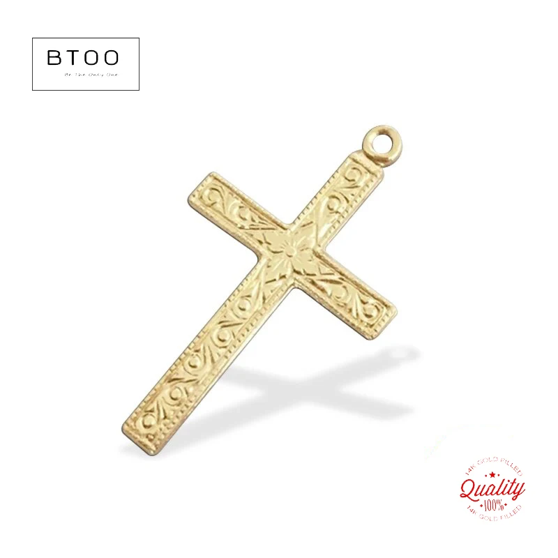 

Carved Cross 14K Gold Filled Pendant Carved Cross Charm Jewelry for DIY Bracelet Necklace Making Jewelry Findings