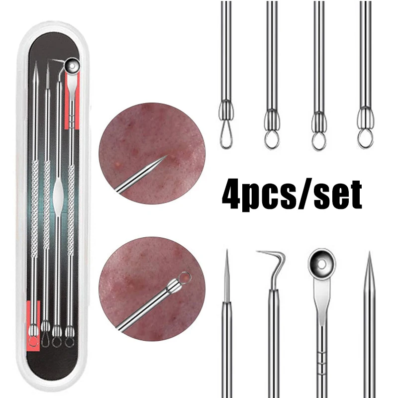 4pcs/set Blackhead Acne Remover Tool Stainless Steel Acne Extractor Skin Care Tools Pimples Blackspot Blemish Needle Beauty Care