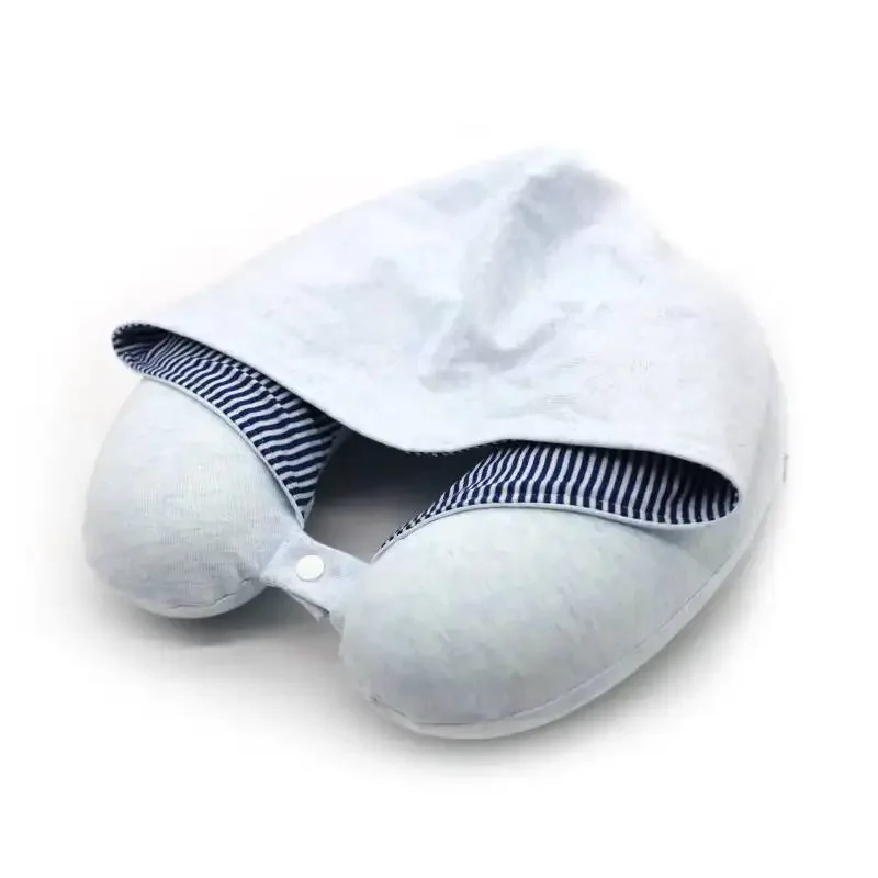 New U Shaped Pillow with Hat Travel Neck Support for Plane Bus Sleeping Adjustable Comfortable Ergonomic Nap Light Blocking