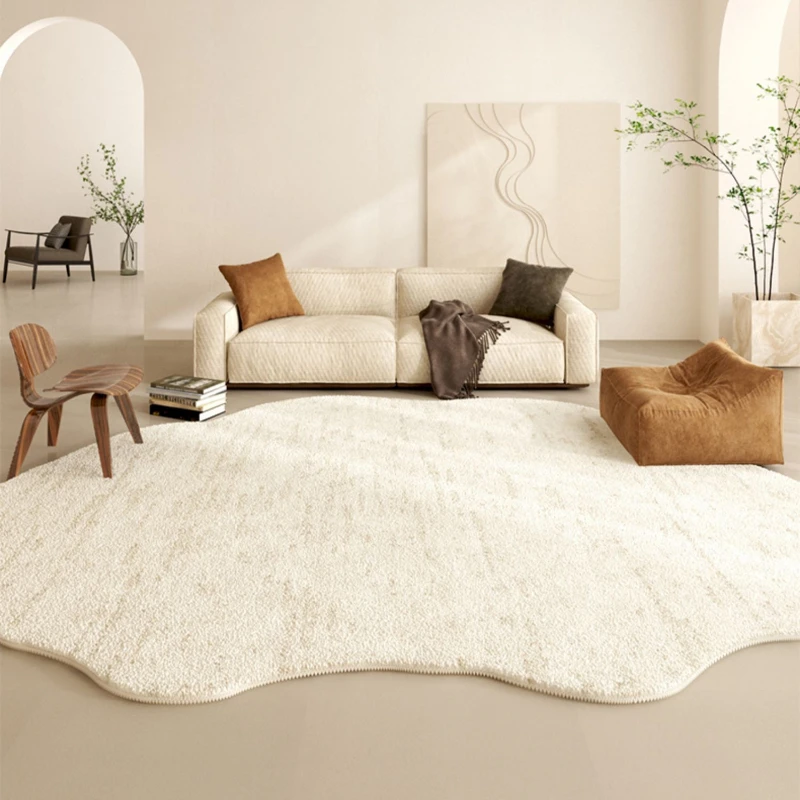 French Cream Style Carpets for Living Room Irregular Shape Bedroom Decor Line Carpet Fluffy Soft Plush Rug Thick Washable Mat