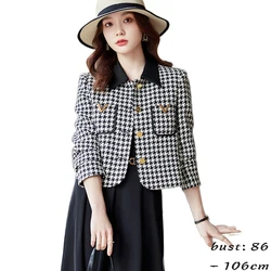 High quality wool blend blazer for women short plaid jacket single breasted spring 2024 elegant fashion clothes - white purple