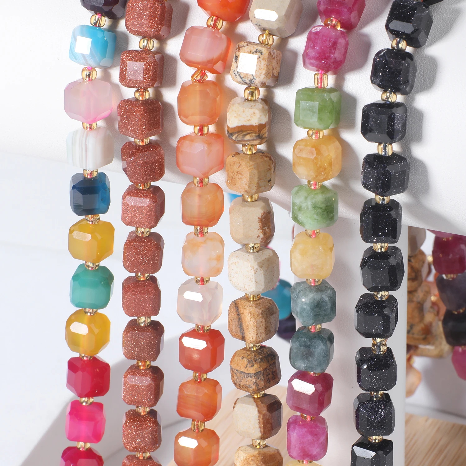 

Chamfer Square Beads Natural Stone Tourmaline Amazonite Agate Spacer Beads for Jewellery Making Bracelets Pendant Wholesale