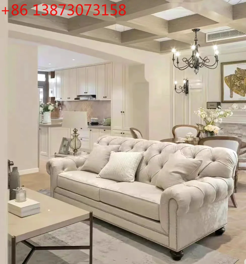 American buckle sofa Chadwick three light luxury fabric sofa fleece soft and comfortable living room sofa