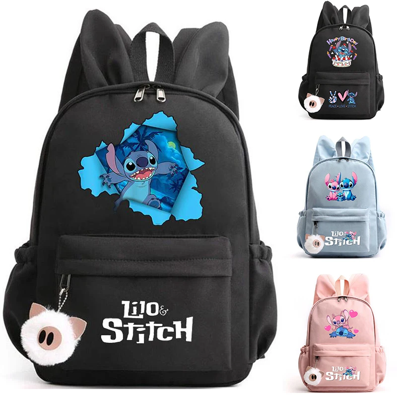 Disney Lilo Stitch Rabbit Ears Backpacks Mochila Backpack for Girls Boys Teenager Children Rucksack Casual School Bags Travel