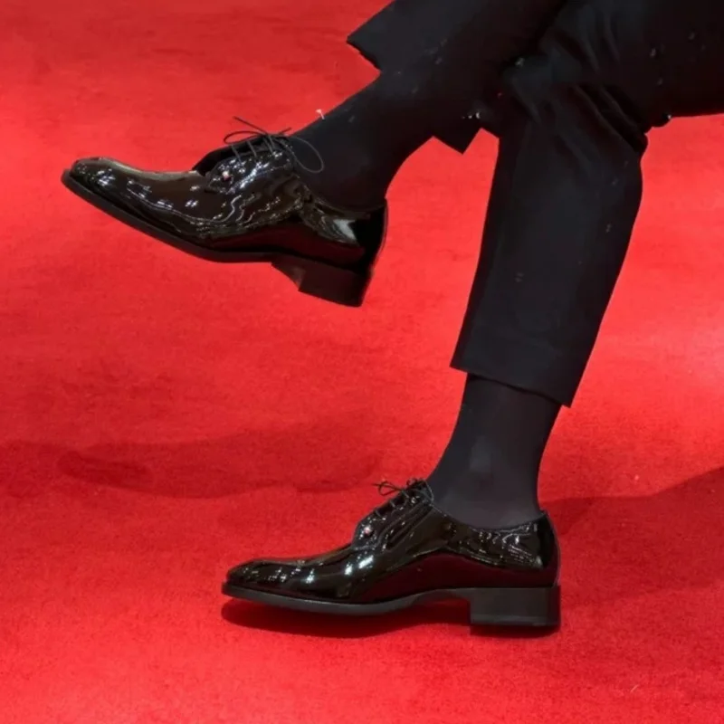 Men's Formal Leather Shoes Buckle Dress Shoes Black Patent Leather Lace-up Casual Business Shoes Groom's Wedding Shoes Derby