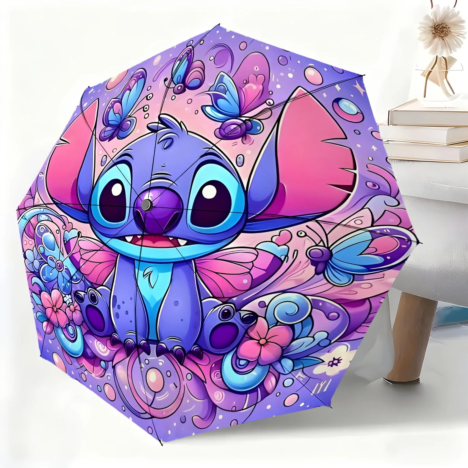 

1pc Disney Stitch Cartoon Character Automatic Umbrella, All-weather Dual-purpose Umbrella Suitable for All Occasions, Portable